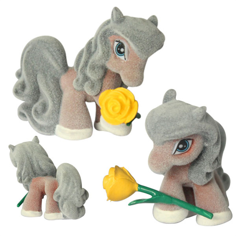Mini Pony Toy for Kids Flocked Pony Figure with A 1