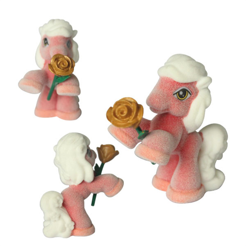 Mini Pony Toy for Kids Flocked Pony Figure with A 3